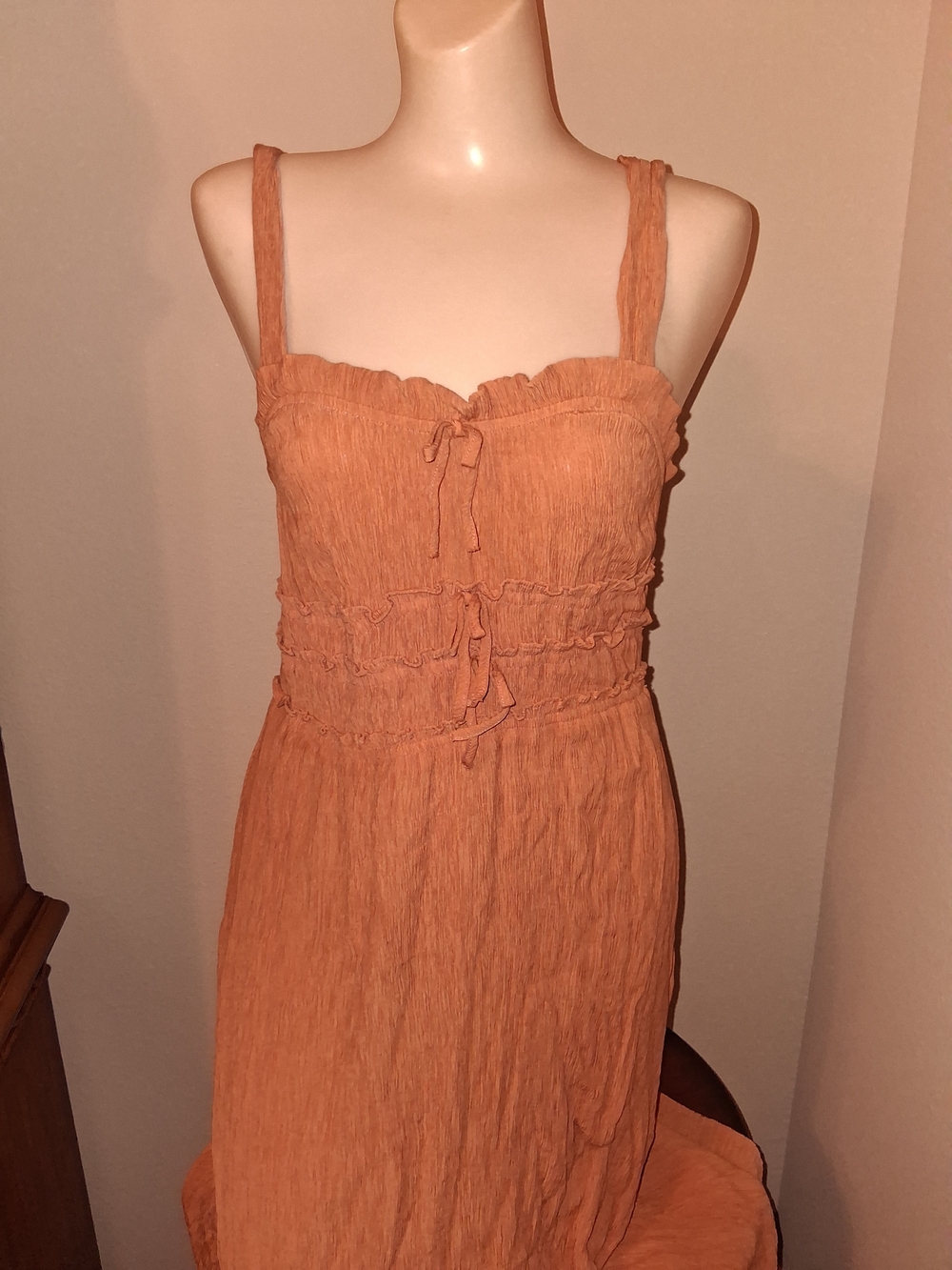 Burnt Orange Boho Maxi Sundress With Tie Front